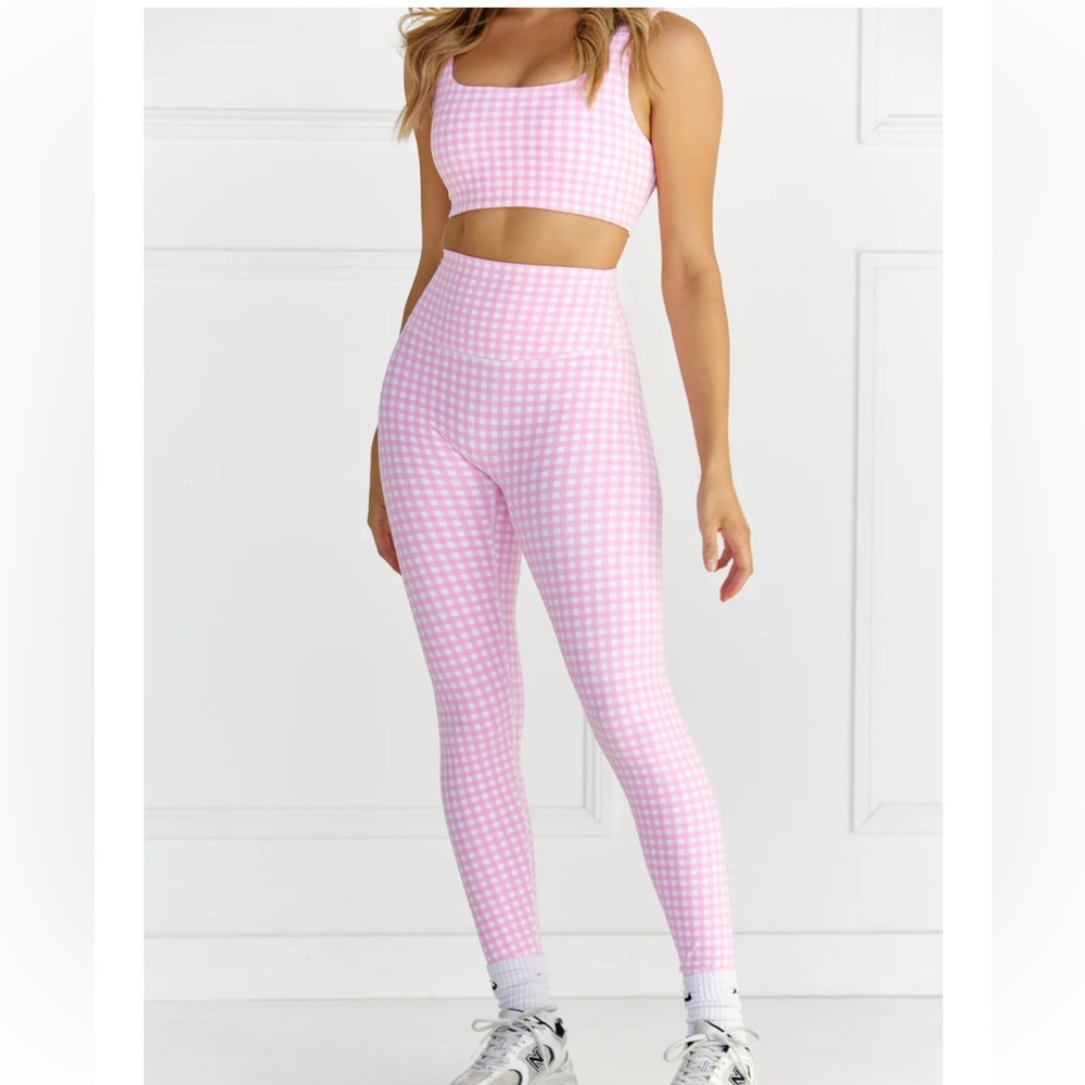 Astoria Activewear pink gingham legging and crop top bra set size small
